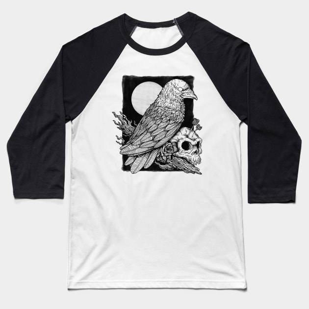 Crow Baseball T-Shirt by Deniart